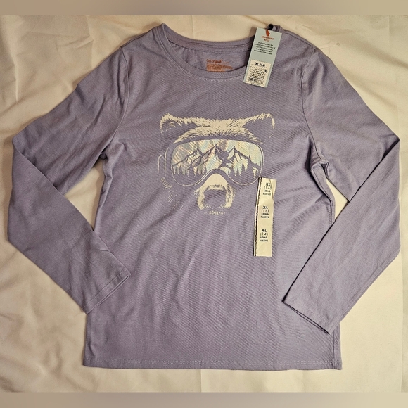 NWT Cat & Jack Girls Purple Ski Bear Long Sleeve Crewneck Shirt Size XL 14 - Picture 2 of 8